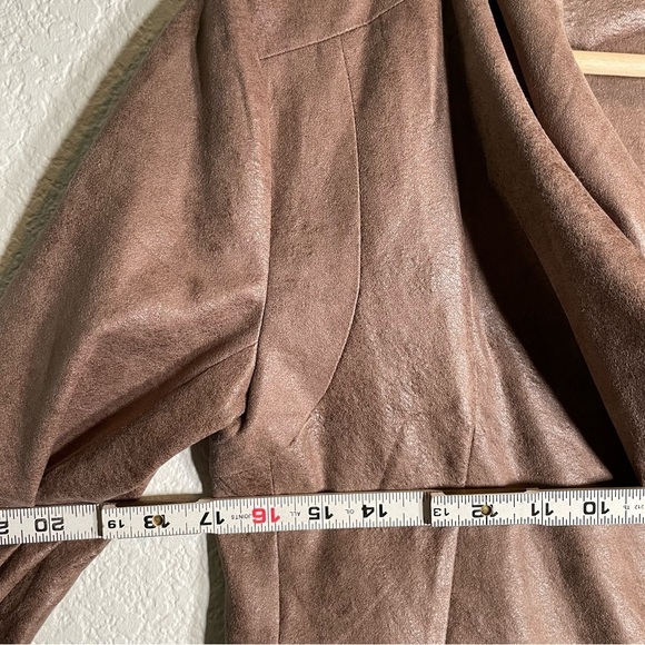Flawless Women’s Long Sleeve Waterfall Zip Up Moto Jacket Tan Vegan Suede Small - Picture 10 of 10